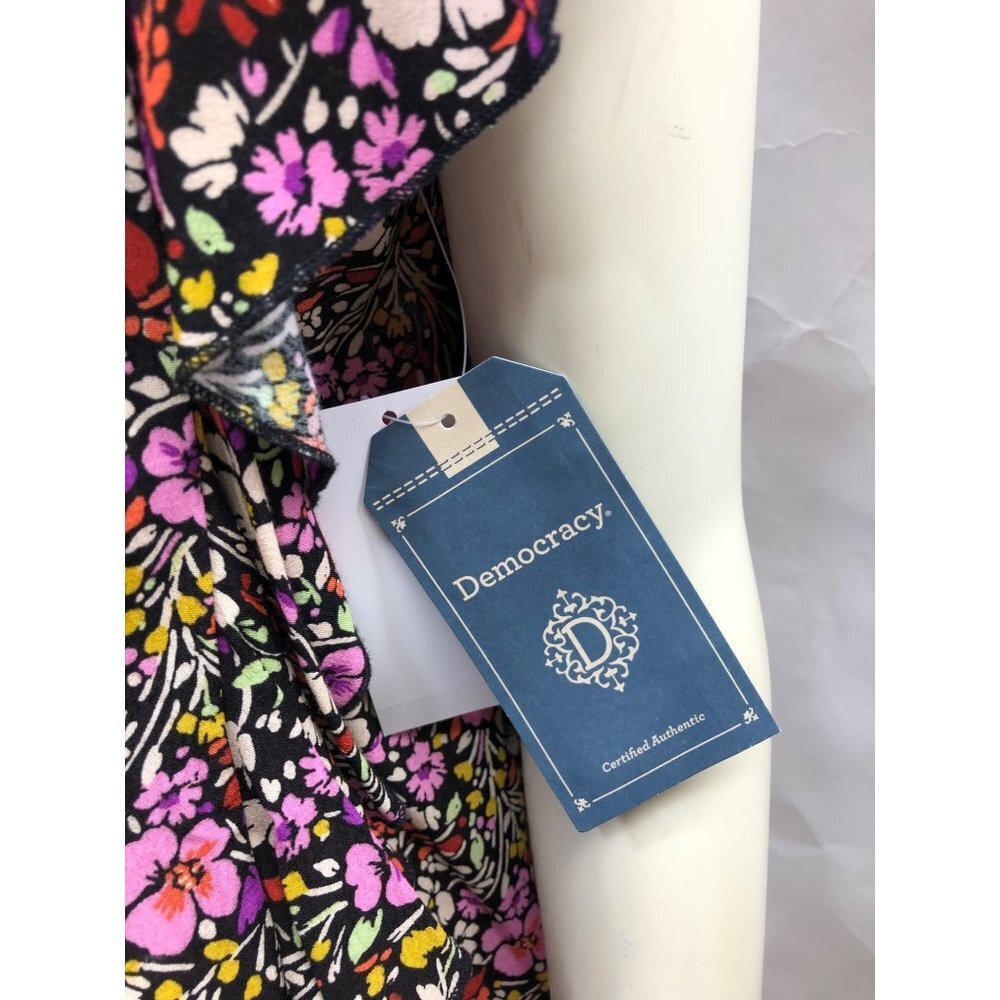DEMOCRACY $78 BUTTERFLY SLEEVE‎ FLORAL PRINT V NECK TOP MD NWT - Picture 5 of 7